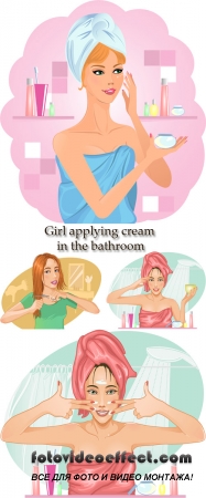 Stock: Girl applying cream in the bathroom