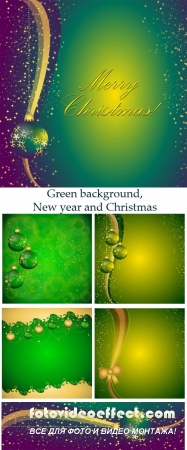 Stock: Green background, New year and Christmas