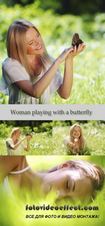 Stock Photo: Woman playing with a butterfly