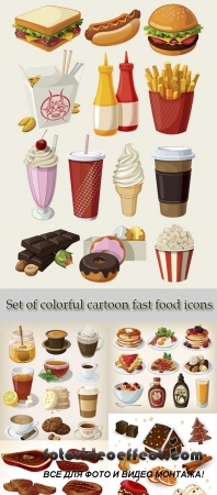 Stock Photo: Set of colorful cartoon fast food icons