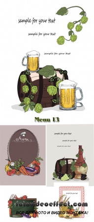 Stock: Menu for beer, wine and vegetable dishes