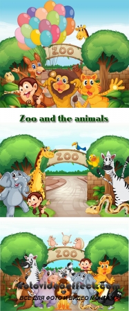 Stock: Zoo and the animals, drawn backgrounds