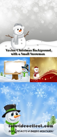 Stock: Vector Christmas Background with a Small Snowman