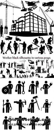 Stock: Worker black silhouette in various poses