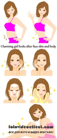 Stock Photo: Charming girl looks after face skin and body