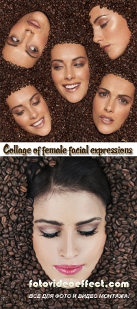 Stock Photo: Emotional expression of a woman face in coffee grains