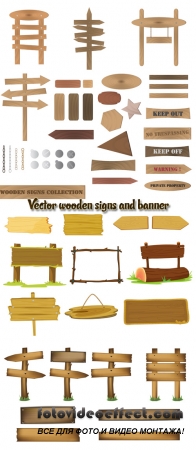  Stock: Vector wooden signs and banner