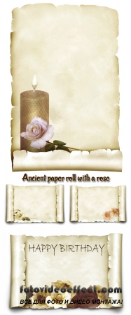 Stock Photo: Ancient paper roll with a rose