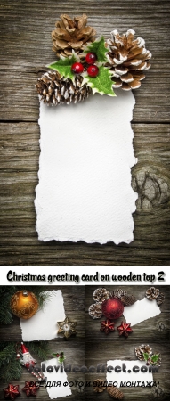 Stock Photo: Christmas greeting card on wooden top 2