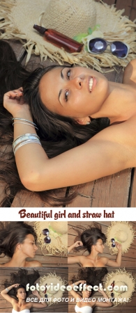 Stock Photo: Beautiful girl and straw hat