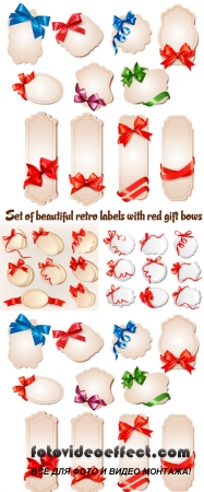 Stock: Set of beautiful retro labels with red gift bows