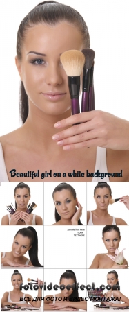 Stock Photo: The beautiful girl does a make-up, on white background