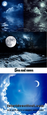 Stock Photo: The full moon in the sky with clouds and sea