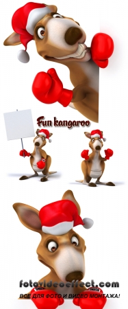 Stock Photo: Fun kangaroo in Santas red cap