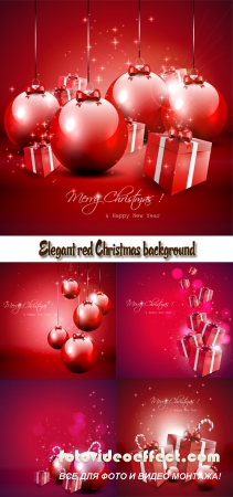 Stock: Elegant red Christmas background with baubles and gifts