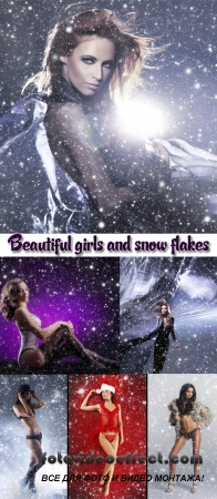 Stock Photo: Beautiful girls and snow flakes
