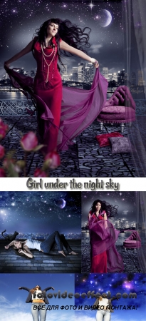 Stock Photo: Girl under the night sky
