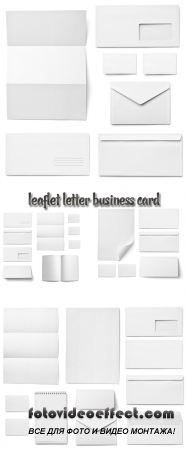 Stock Photo: Leaflet, letter, envelope and business card - white template from blank sheet