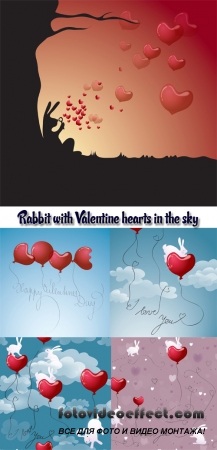 Stock: Rabbit with Valentine hearts in the sky