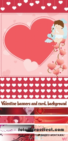 Stock: Valentine banners and card, background
