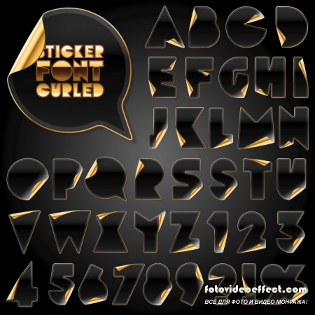 Curled Sticker Gold Back Letters & Numbers