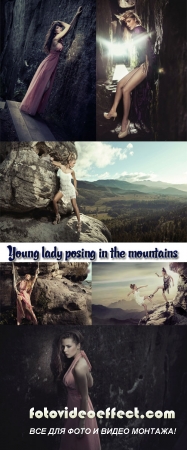 Stock Photo: Young lady posing in the mountains