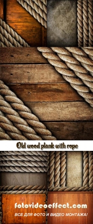 Stock Photo: Old wood plank with rope