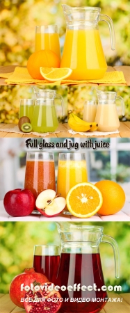  Stock Photo: Full glass and jug with juice