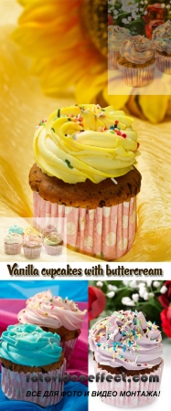 Stock Photo: Vanilla cupcakes with buttercream icing