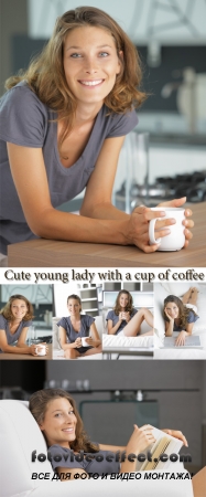 Stock Photo: Cute young lady with a cup of coffee
