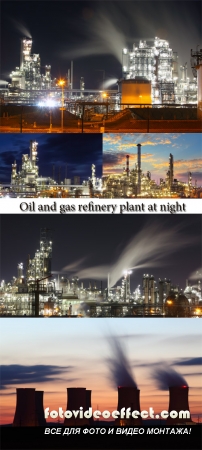 Stock Photo: Oil and gas refinery plant at night