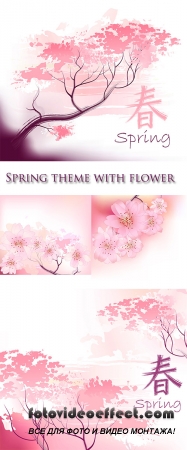 Stock: Sacura spring cherry tree branch in bloom
