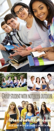 Stock Photo: Group student with notebook outdoor