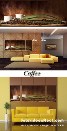 Triptyches, Fourplex - Coffee in cups and coffee grains