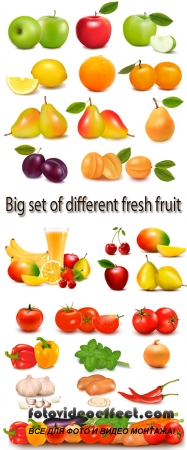 Stock: Big set of different fresh fruit and vegetables