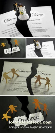 Stock Photo: Divorce decree document and paper family figures