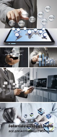 Stock Photo: Businessman hand touch virtual graph