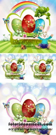  Stock: Easter card with bunny and eggs