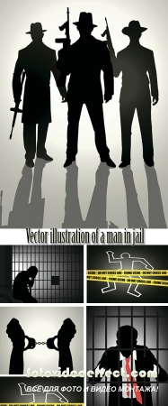 Stock: Vector illustration of a man in jail