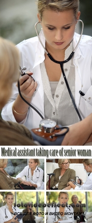 Stock Photo: Medical assistant taking care of senior woman