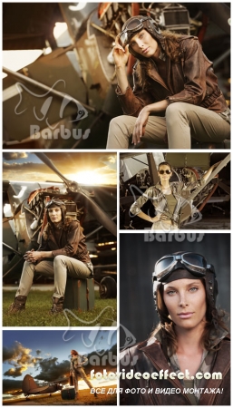Girl pilot and plane /      - Photo stock