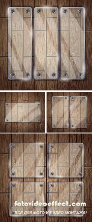  Stock: Glass frame on wooden texture