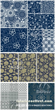 Seamless textures with flowers and patterns /     