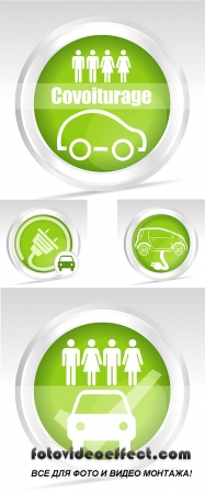 Stock: Environmentally friendly automobile fuel, green emblems, vector