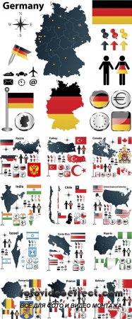 Stock: Map and flags of the countries; Russia, Germany, France, and many other things