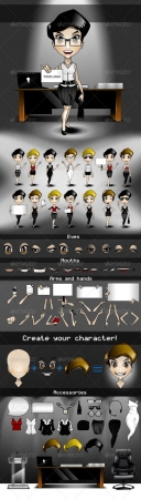 Animatable Business Woman Cartoon Character Kit - GraphicRiver. PSD