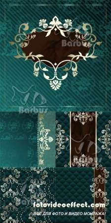 Dark green vintage banner and labels /        