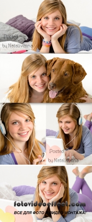       / Girl and Dog- Stock photo