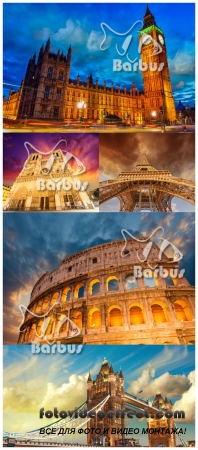 Notre Dame Cathedral, Colosseum, Big Ben Tower, The Tower Bridge, Eiffel Tower /  -, ,  -,  ,  