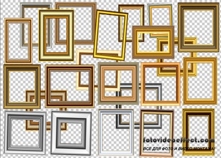 Стильные рамки вырезы с золотой окраской на прозрачном фоне